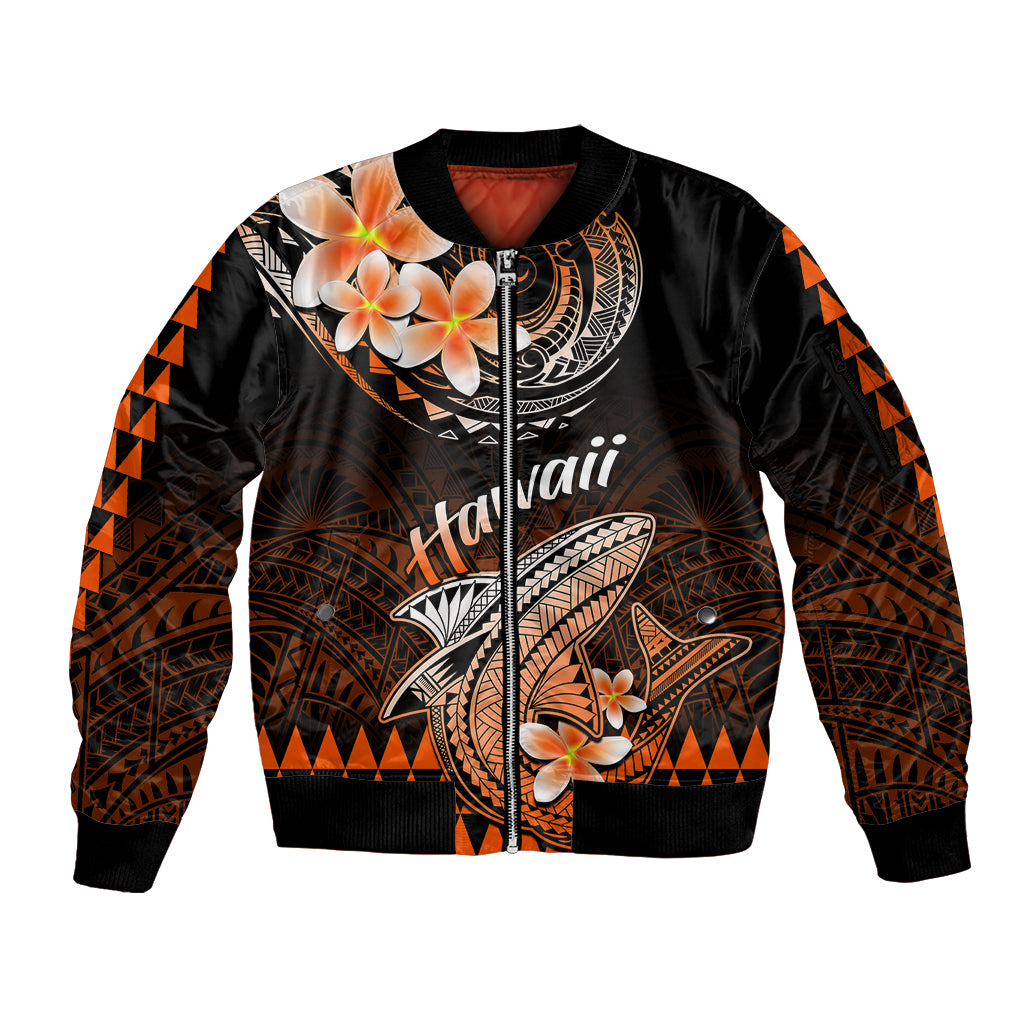 Hawaii Sleeve Zip Bomber Jacket Polynesian Shark with Kakau Orange Version LT01 Unisex Orange - Polynesian Pride
