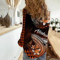 Hawaii Women Casual Shirt Polynesian Shark with Kakau Orange Version LT01 - Polynesian Pride