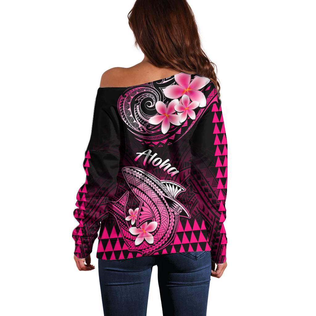 Hawaii Off Shoulder Sweater Polynesian Shark with Kakau Pink Version LT01 - Polynesian Pride