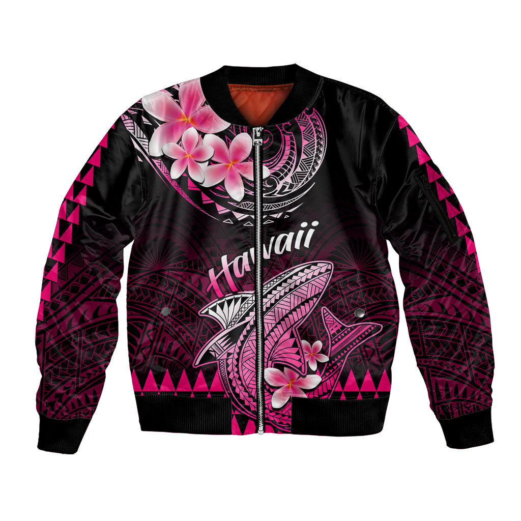 Hawaii Sleeve Zip Bomber Jacket Polynesian Shark with Kakau Pink Version LT01 Unisex Pink - Polynesian Pride