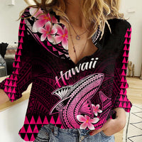 Hawaii Women Casual Shirt Polynesian Shark with Kakau Pink Version LT01 Female Pink - Polynesian Pride