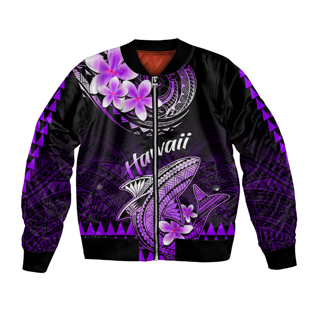 Hawaii Bomber Jacket Polynesian Shark with Kakau Purple Version LT01 Unisex Purple - Polynesian Pride