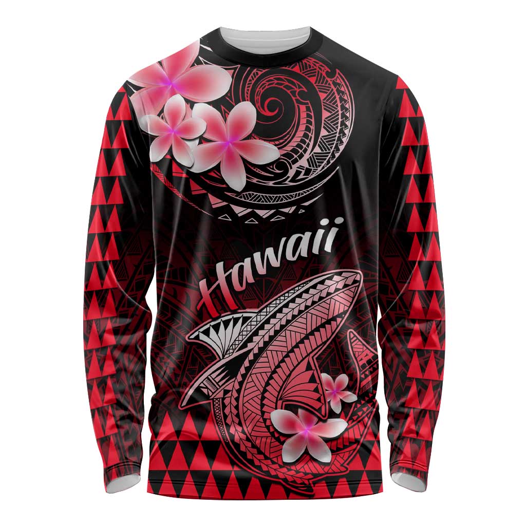 Hawaii Long Sleeve Shirt Polynesian Shark with Kakau Red Version LT01