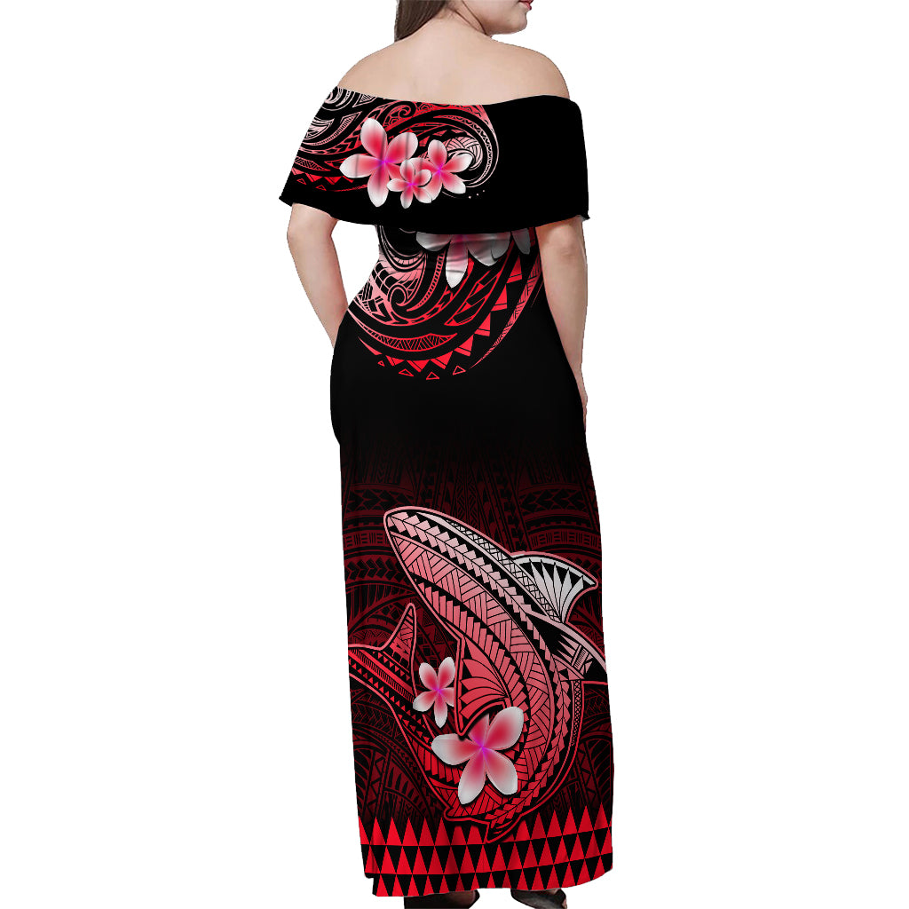 Hawaii Off Shoulder Maxi Dress Polynesian Shark with Kakau Red Version LT01 - Polynesian Pride