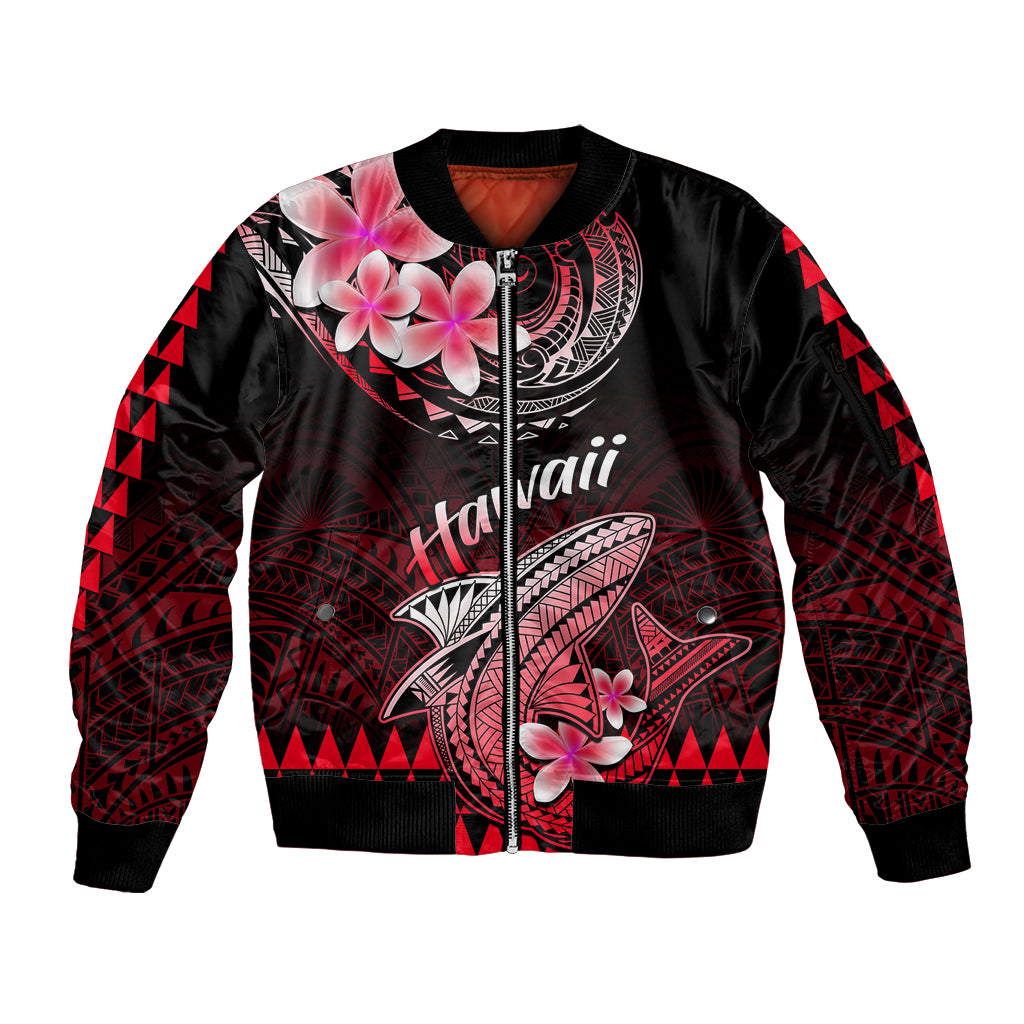 Hawaii Sleeve Zip Bomber Jacket Polynesian Shark with Kakau Red Version LT01 Unisex Red - Polynesian Pride