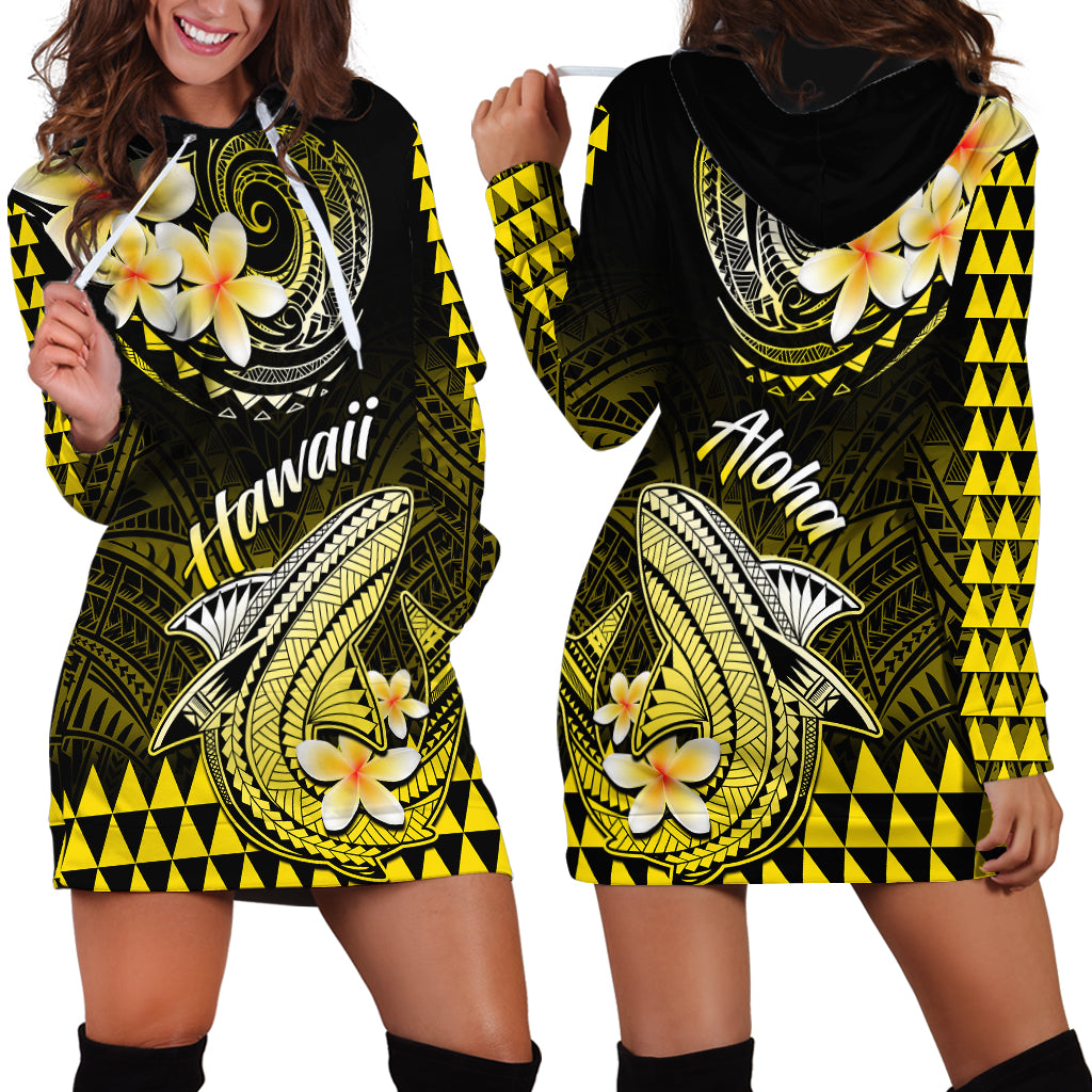 Hawaii Hoodie Dress Polynesian Shark with Kakau Yellow Version LT01 - Polynesian Pride
