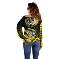 Hawaii Off Shoulder Sweater Polynesian Shark with Kakau Yellow Version LT01 - Polynesian Pride