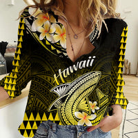 Hawaii Women Casual Shirt Polynesian Shark with Kakau Yellow Version LT01 Female Yellow - Polynesian Pride