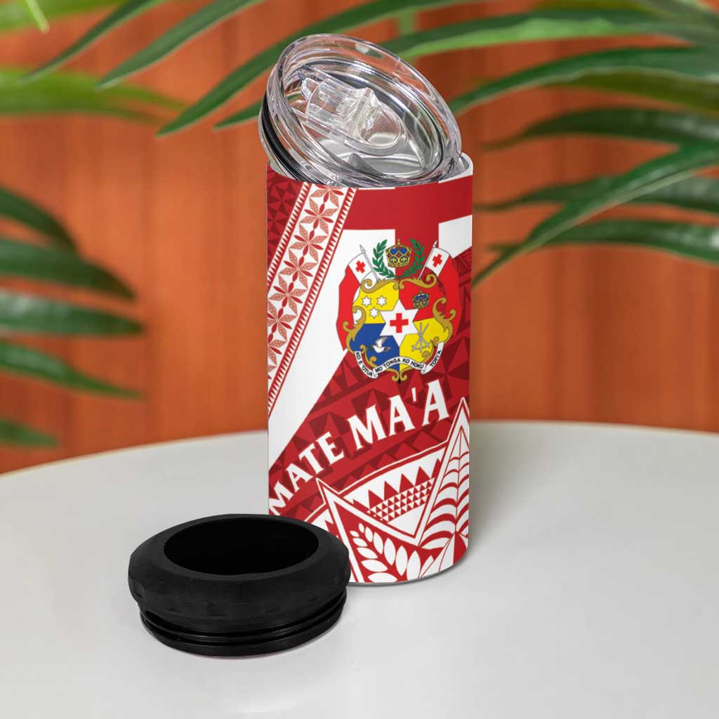 Tonga Rugby Mate Maa 4 in 1 Can Cooler Tumbler Ngatu Pattern