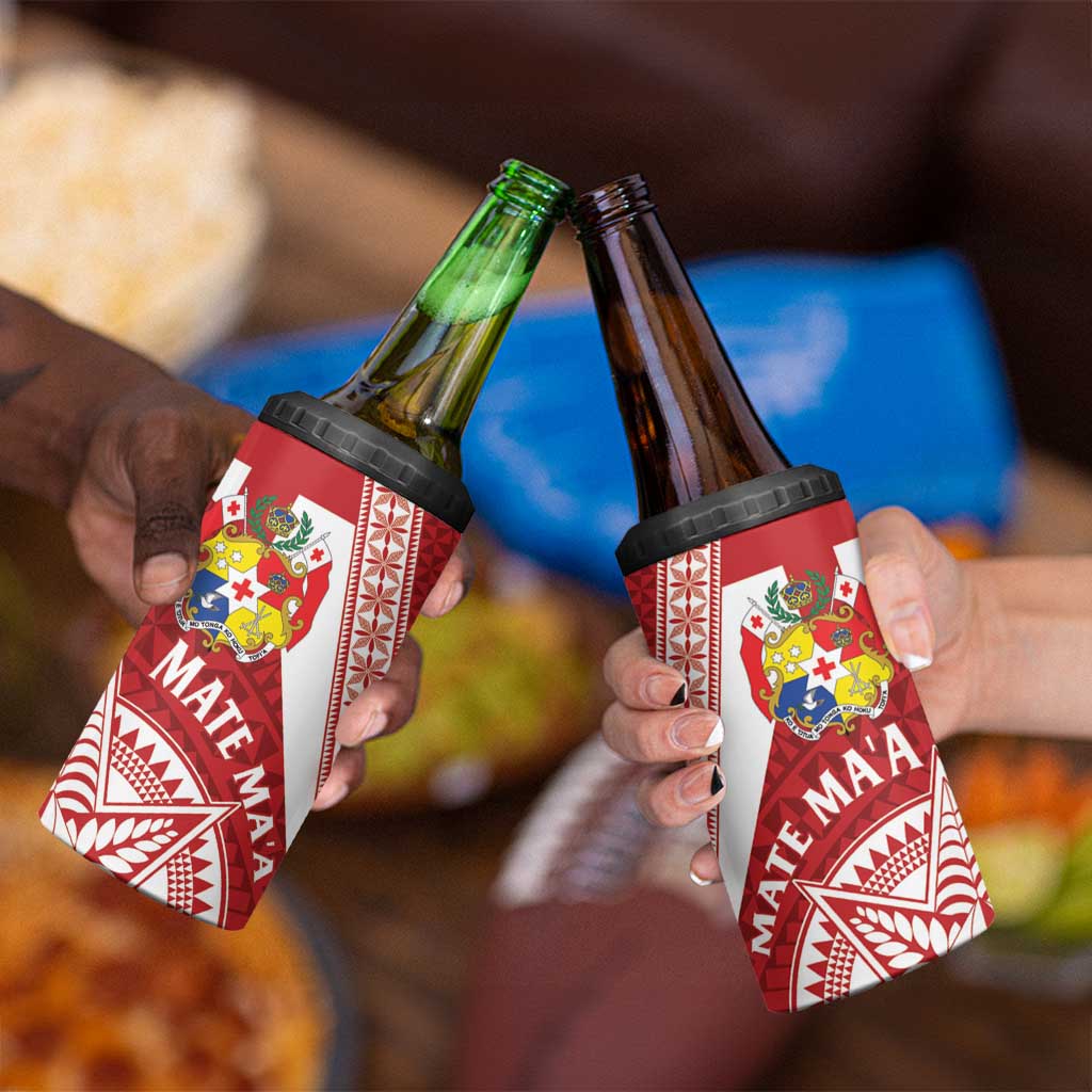 Tonga Rugby Mate Maa 4 in 1 Can Cooler Tumbler Ngatu Pattern