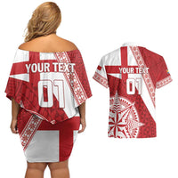 Custom Tonga Rugby Mate Maa Couples Matching Off Shoulder Short Dress and Hawaiian Shirt Ngatu Pattern