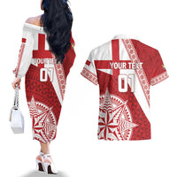 Custom Tonga Rugby Mate Maa Couples Matching Off The Shoulder Long Sleeve Dress and Hawaiian Shirt Ngatu Pattern