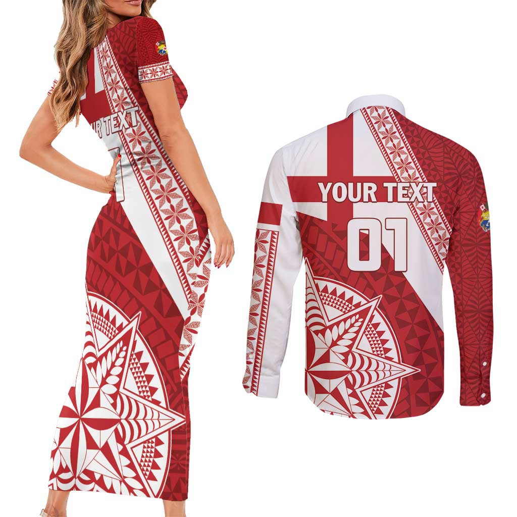 Custom Tonga Rugby Mate Maa Couples Matching Short Sleeve Bodycon Dress and Long Sleeve Button Shirt Ngatu Pattern