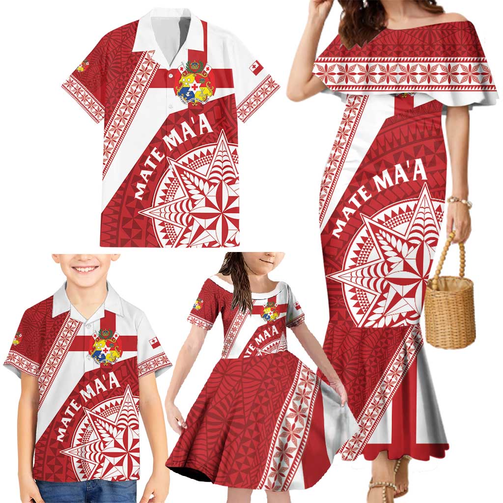 Custom Tonga Rugby Mate Maa Family Matching Mermaid Dress and Hawaiian Shirt Ngatu Pattern