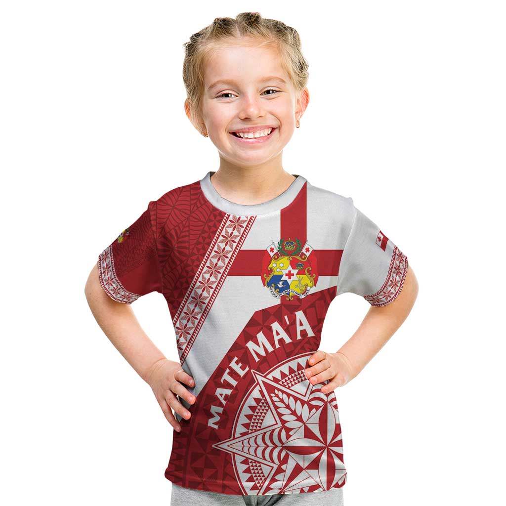 Custom Tonga Rugby Mate Maa Kid T Shirt Ngatu Pattern