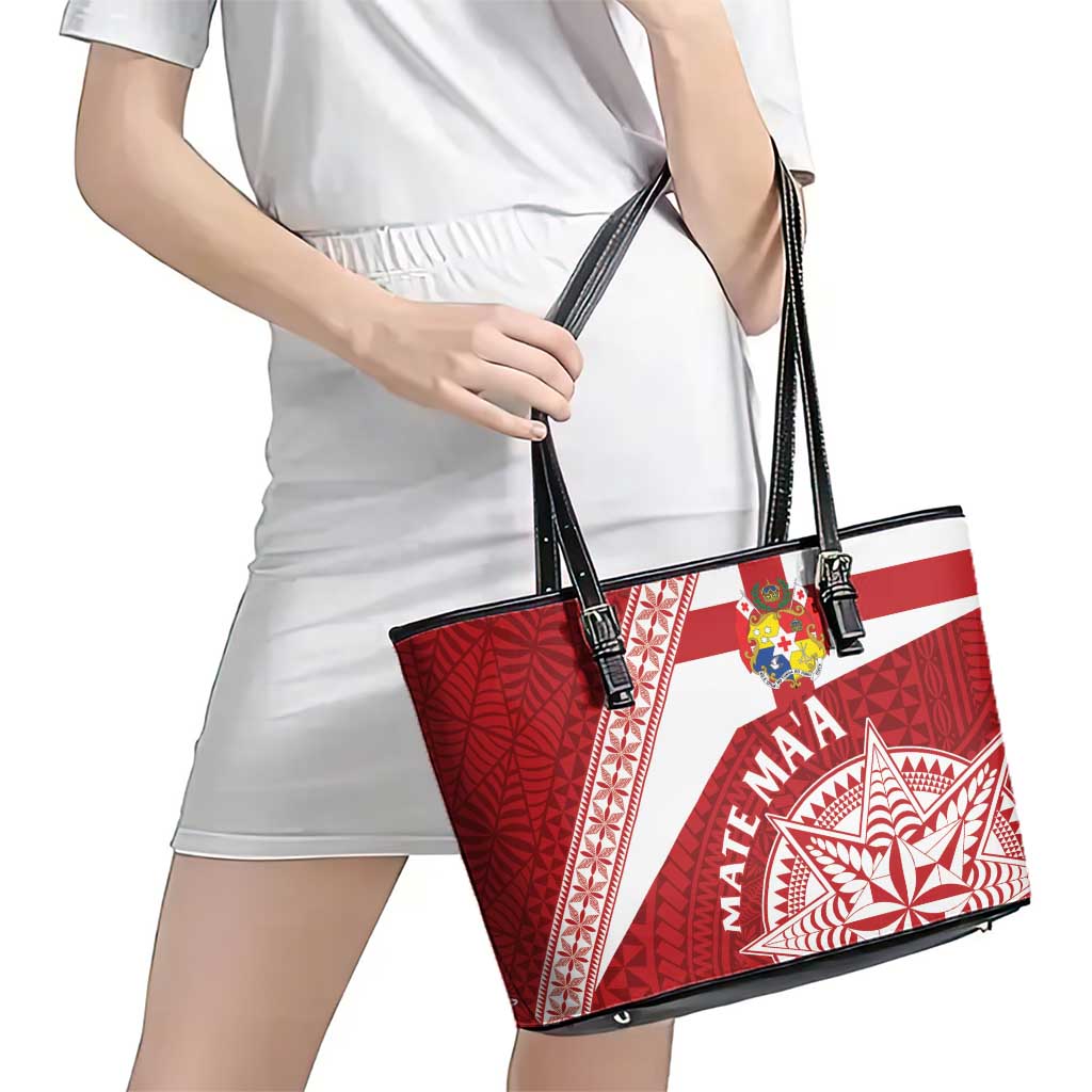 Tonga Rugby Mate Maa Leather Tote Bag Ngatu Pattern
