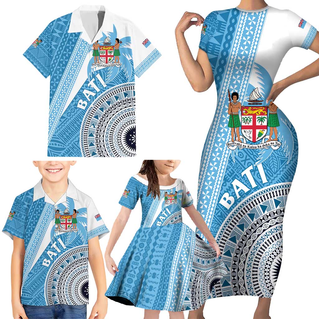 Custom Fiji Rugby Bati Family Matching Short Sleeve Bodycon Dress and Hawaiian Shirt Tapa Pattern