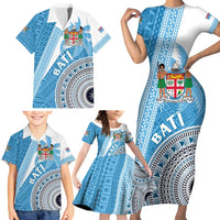 Custom Fiji Rugby Bati Family Matching Short Sleeve Bodycon Dress and Hawaiian Shirt Tapa Pattern
