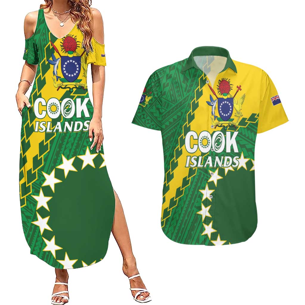 Custom Cook Islands Rugby Kukis Couples Matching Summer Maxi Dress and Hawaiian Shirt Circle Stars