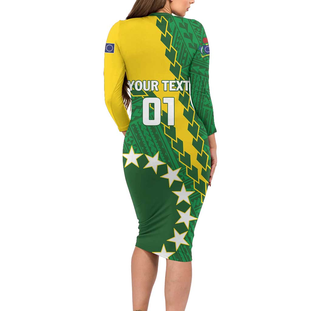 Custom Cook Islands Rugby Kukis Family Matching Long Sleeve Bodycon Dress and Hawaiian Shirt Circle Stars