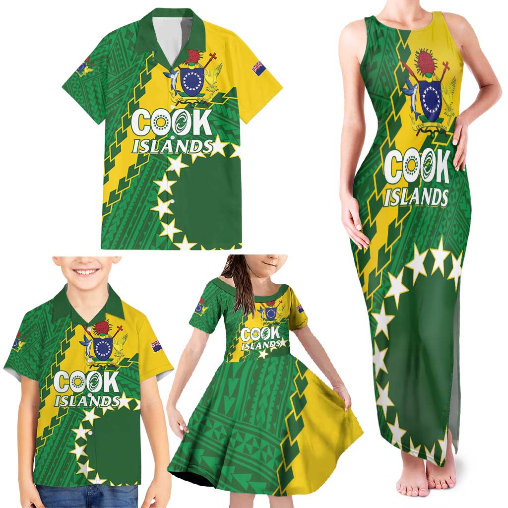 Custom Cook Islands Rugby Kukis Family Matching Tank Maxi Dress and Hawaiian Shirt Circle Stars