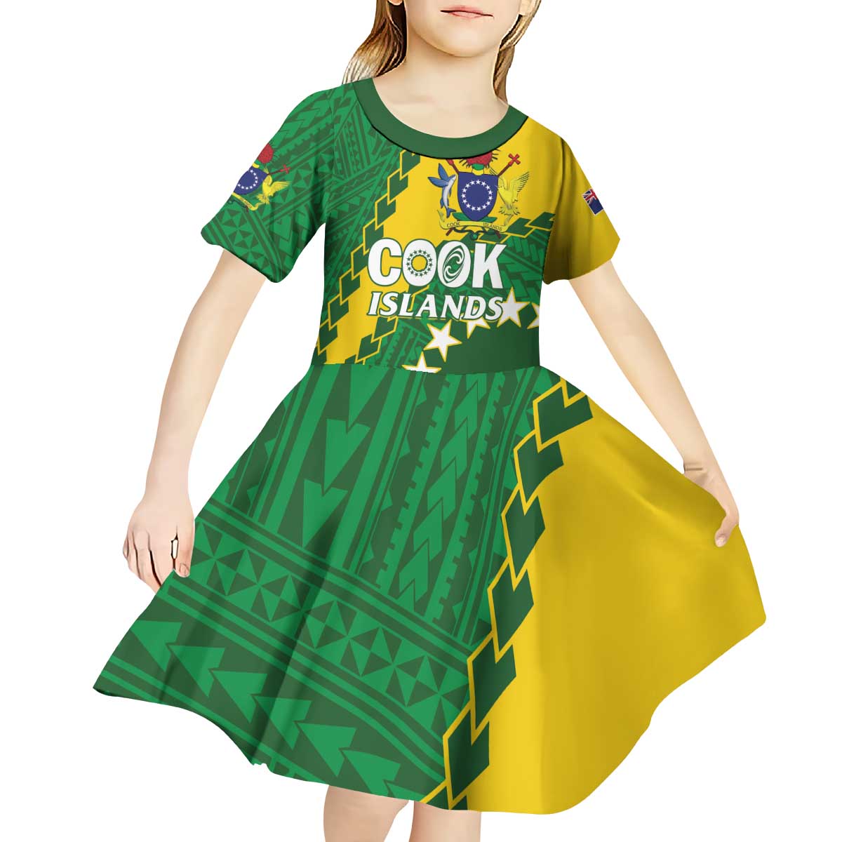 Custom Cook Islands Rugby Kukis Kid Short Sleeve Dress Circle Stars