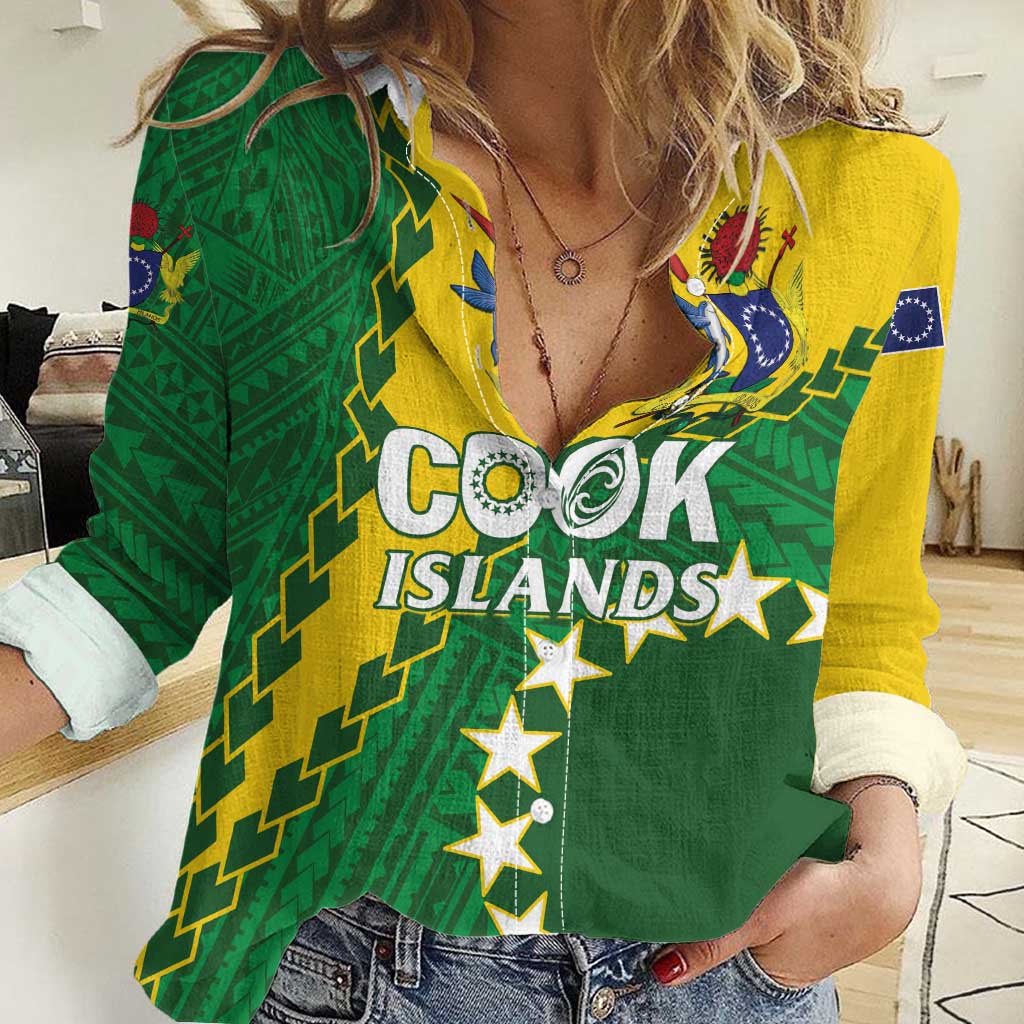 Custom Cook Islands Rugby Kukis Women Casual Shirt Circle Stars