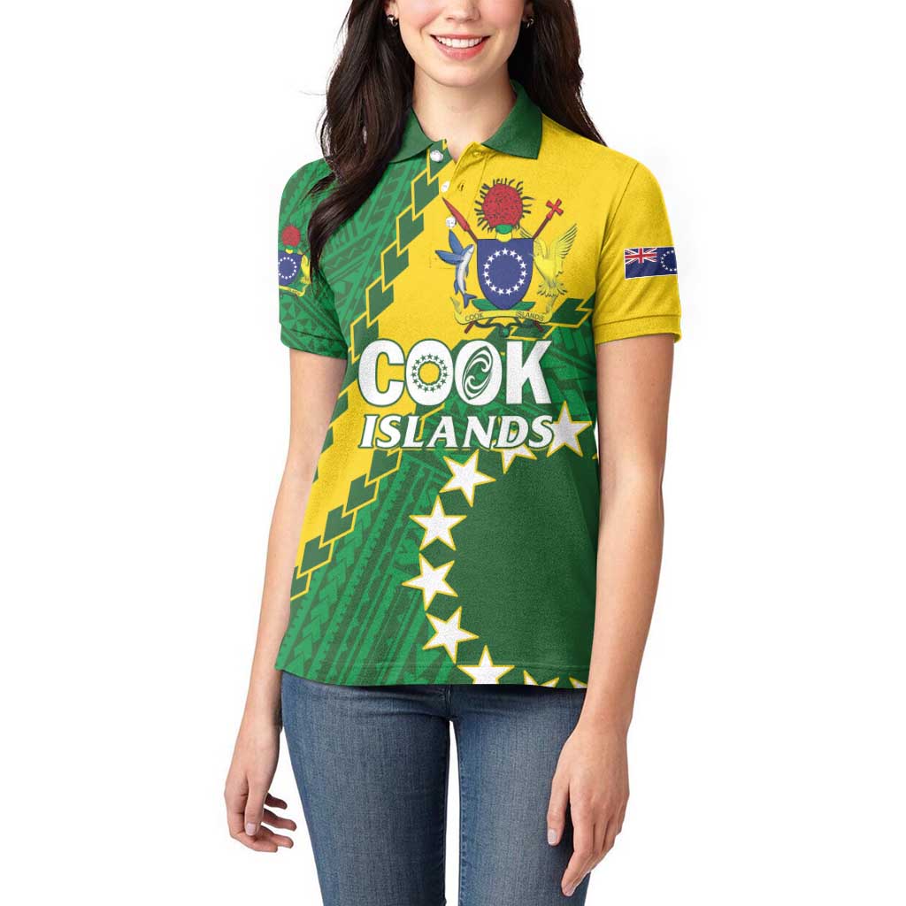 Custom Cook Islands Rugby Kukis Women Polo Shirt Circle Stars