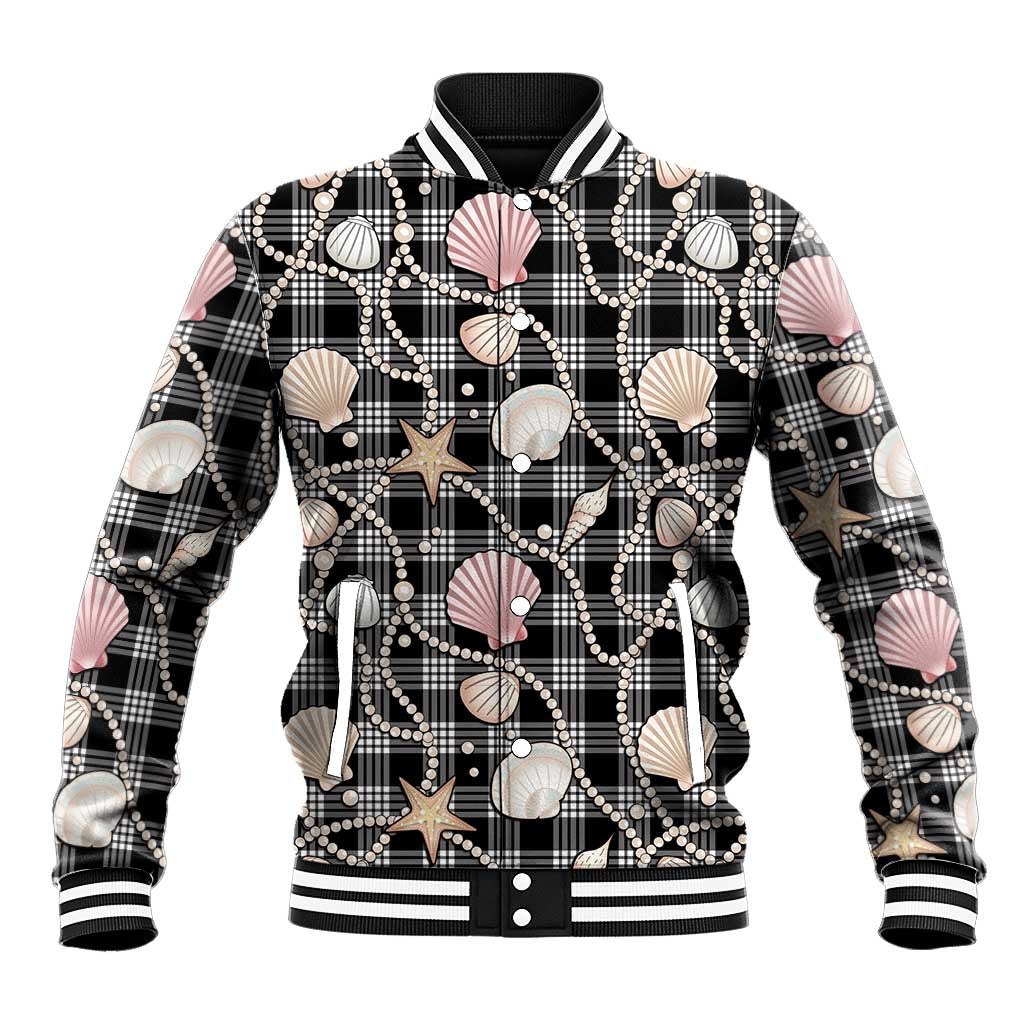 Hawaiian Ocean Seashells Baseball Jacket Black Palaka Pattern
