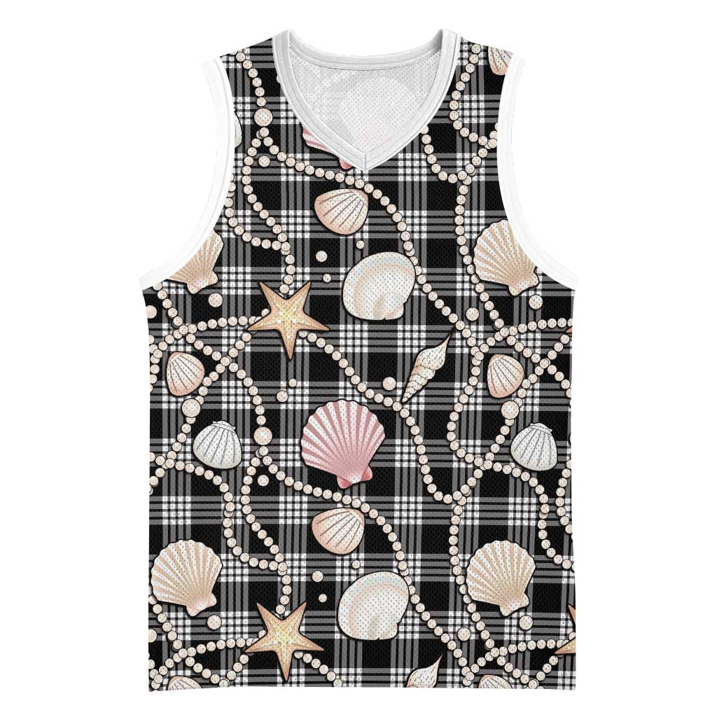 Hawaiian Ocean Seashells Basketball Jersey Black Palaka Pattern