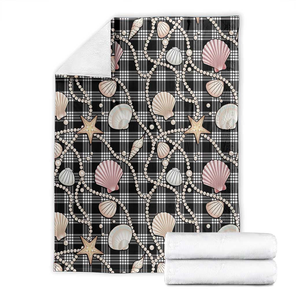 Hawaiian Ocean Seashells Blanket Black Palaka Pattern