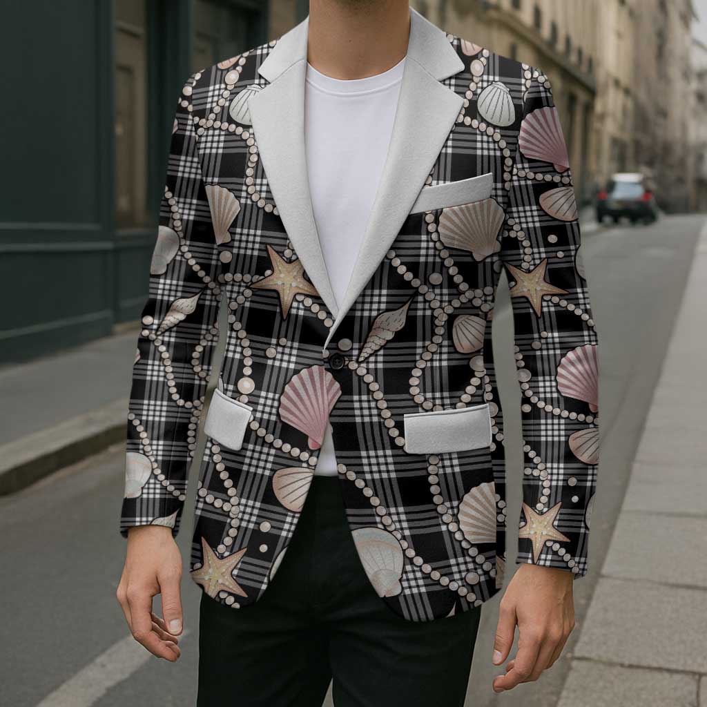 Hawaiian Ocean Seashells Blazer Black Palaka Pattern