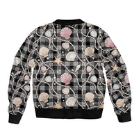 Hawaiian Ocean Seashells Bomber Jacket Black Palaka Pattern