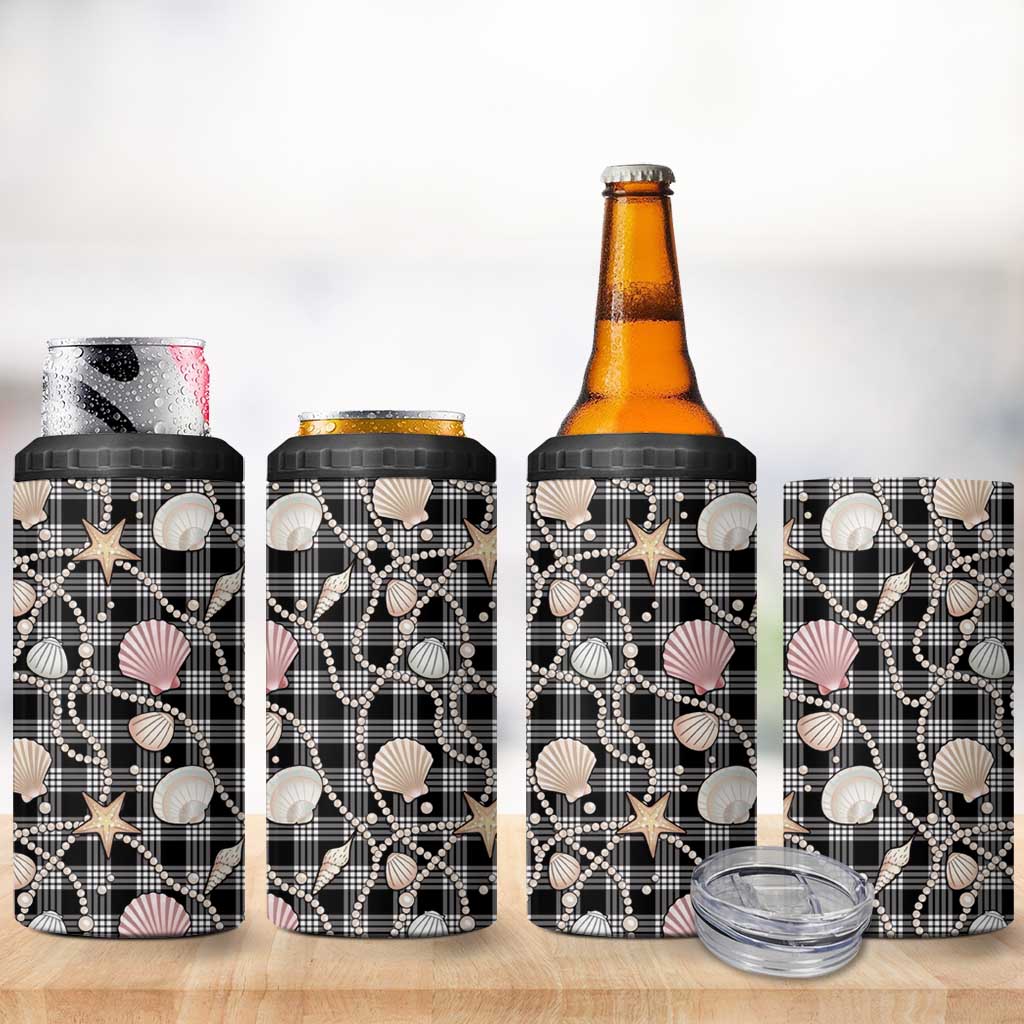 Hawaiian Ocean Seashells 4 in 1 Can Cooler Tumbler Black Palaka Pattern