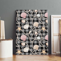 Hawaiian Ocean Seashells Canvas Wall Art Black Palaka Pattern
