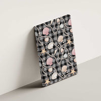 Hawaiian Ocean Seashells Canvas Wall Art Black Palaka Pattern