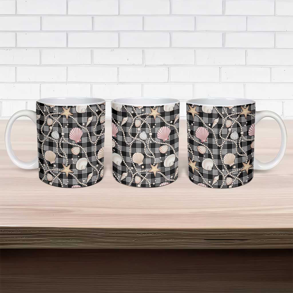 Hawaiian Ocean Seashells Ceramic Mug Black Palaka Pattern