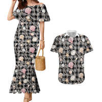 Hawaiian Ocean Seashells Couples Matching Mermaid Dress and Hawaiian Shirt Black Palaka Pattern LT01 Black - Polynesian Pride