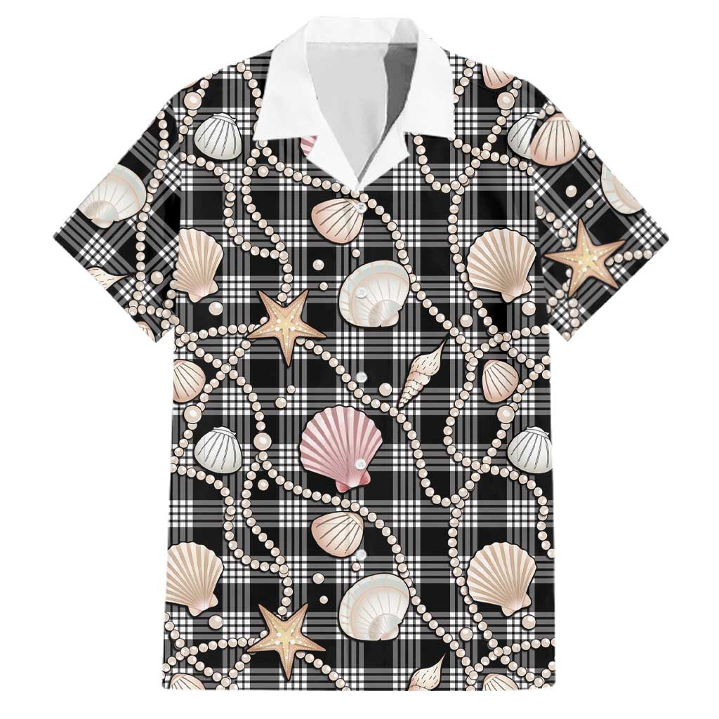 Hawaiian Ocean Seashells Family Matching Off Shoulder Maxi Dress and Hawaiian Shirt Black Palaka Pattern LT01 Dad's Shirt - Short Sleeve Black - Polynesian Pride