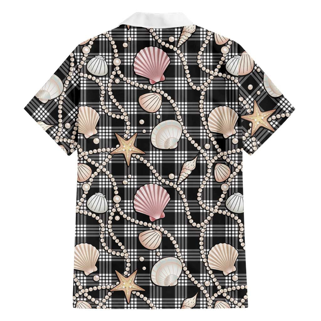 Hawaiian Ocean Seashells Family Matching Off Shoulder Maxi Dress and Hawaiian Shirt Black Palaka Pattern LT01 - Polynesian Pride