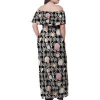 Hawaiian Ocean Seashells Family Matching Off Shoulder Maxi Dress and Hawaiian Shirt Black Palaka Pattern LT01 - Polynesian Pride