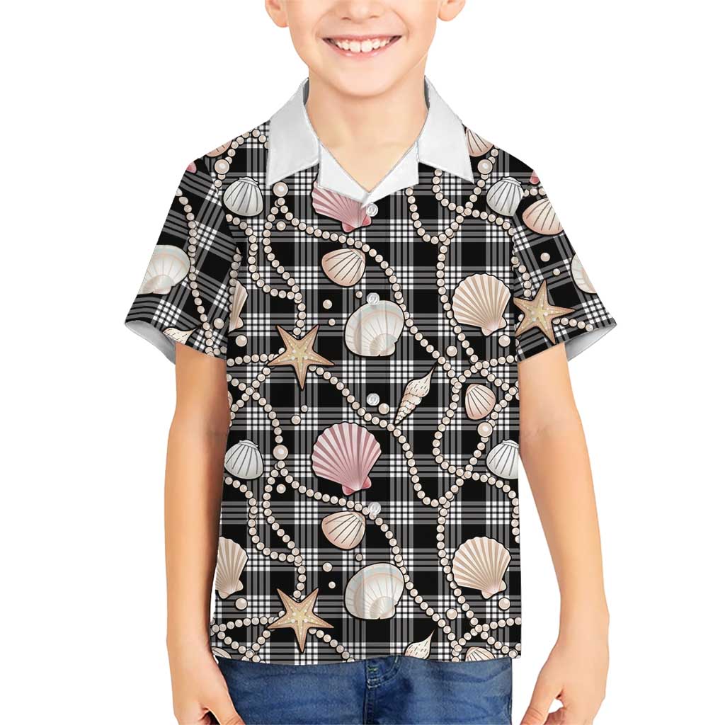 Hawaiian Ocean Seashells Family Matching Off Shoulder Maxi Dress and Hawaiian Shirt Black Palaka Pattern LT01 Son's Shirt Black - Polynesian Pride