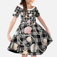 Hawaiian Ocean Seashells Family Matching Summer Maxi Dress and Hawaiian Shirt Black Palaka Pattern LT01 Daughter's Dress Black - Polynesian Pride