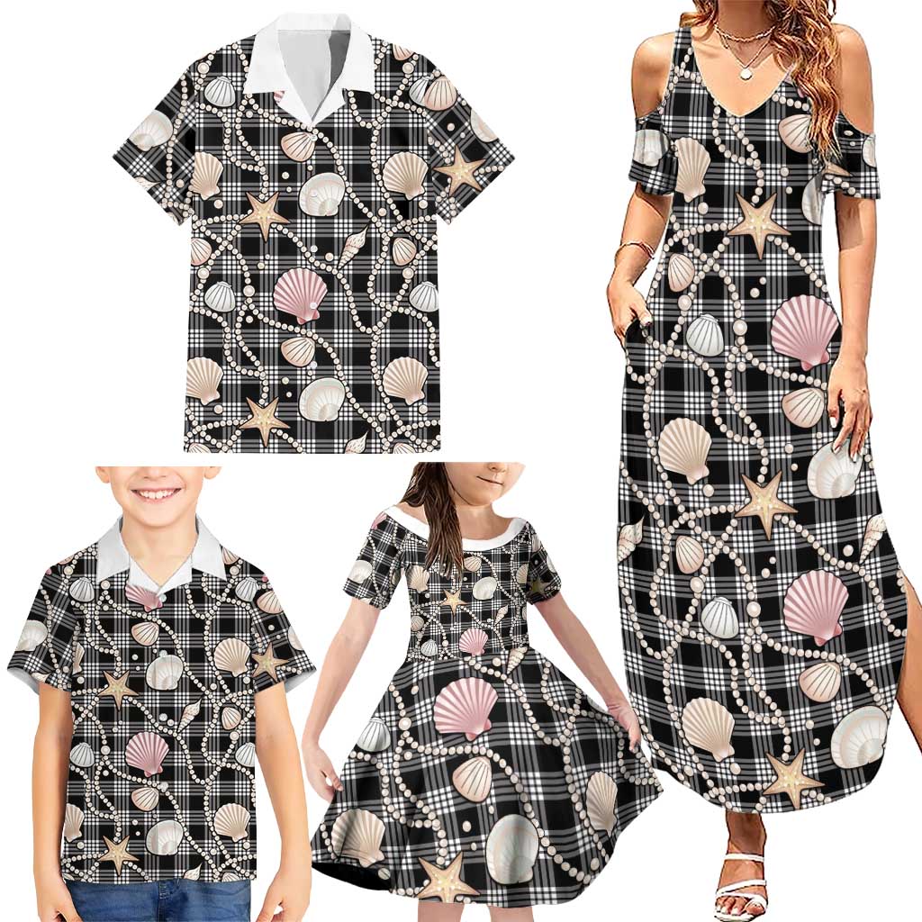Hawaiian Ocean Seashells Family Matching Summer Maxi Dress and Hawaiian Shirt Black Palaka Pattern LT01 - Polynesian Pride