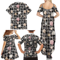 Hawaiian Ocean Seashells Family Matching Summer Maxi Dress and Hawaiian Shirt Black Palaka Pattern LT01 - Polynesian Pride