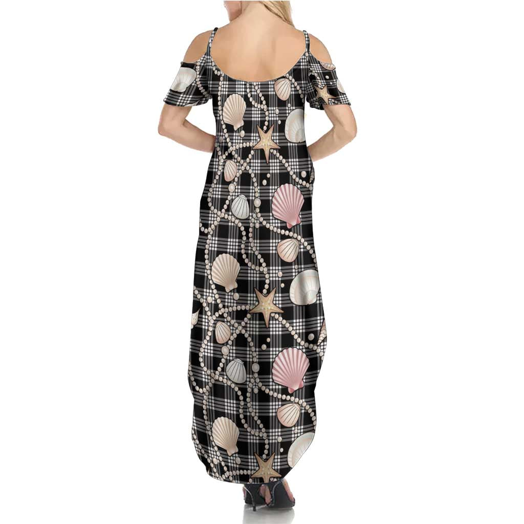 Hawaiian Ocean Seashells Family Matching Summer Maxi Dress and Hawaiian Shirt Black Palaka Pattern LT01 - Polynesian Pride