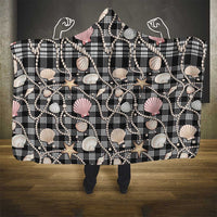 Hawaiian Ocean Seashells Hooded Blanket Black Palaka Pattern