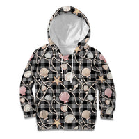 Hawaiian Ocean Seashells Kid Hoodie Black Palaka Pattern