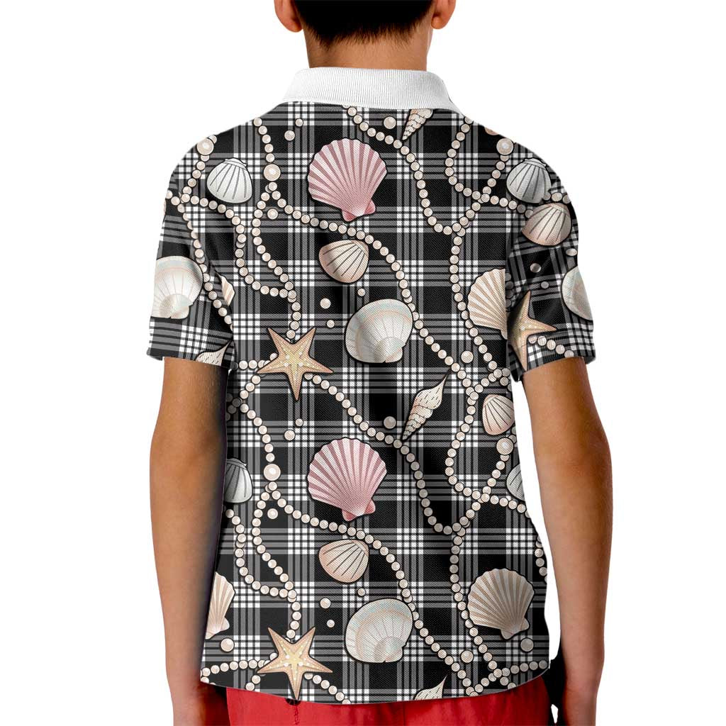 Hawaiian Ocean Seashells Kid Polo Shirt Black Palaka Pattern