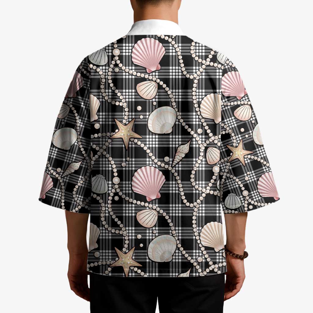 Hawaiian Ocean Seashells Kimono Black Palaka Pattern LT01 - Polynesian Pride